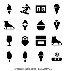 Ice icons set. set of 16 ice filled icons such as cream, Cocktail, milkshake, heart frozen, snowboard, sport score