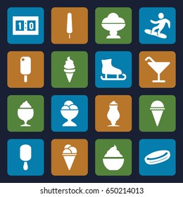 Ice icons set. set of 16 ice filled icons such as cocktail, milkshake, snowboard, sport score