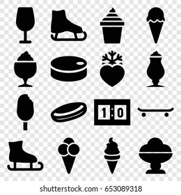 Ice icons set. set of 16 ice filled icons such as cocktail, milkshake, heart frozen, sport score, hockey puck
