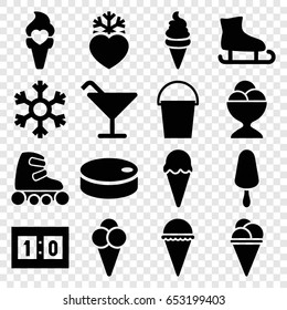 Ice icons set. set of 16 ice filled icons such as cocktail, bucket, heart frozen, snowflake, sport score, hockey puck