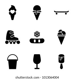 Ice icons. set of 9 editable filled ice icons such as cocktail, snowflake, skating, bucket