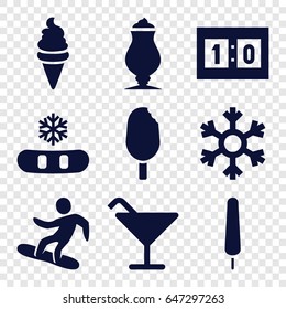 Ice icons set. set of 9 ice filled icons such as cocktail, milkshake, snowflake, snowboard