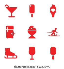 Ice icons set. set of 9 ice filled icons such as cocktail, clean fridge
