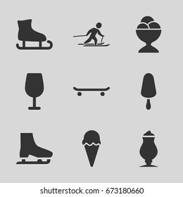 Ice icons set. set of 9 ice filled icons such as cocktail, milkshake, skiing
