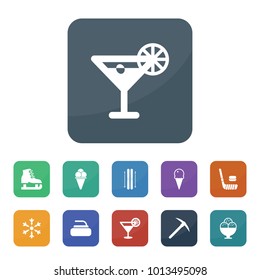 Ice icons. vector collection filled ice icons such as pick, cocktail, stone for curling, hockey, cocktail, ski