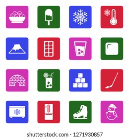 Ice Icons. White Flat Design In Square. Vector Illustration.
