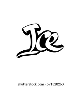 Ice, isolated sticker, calligraphy lettering, word design template, vector illustration