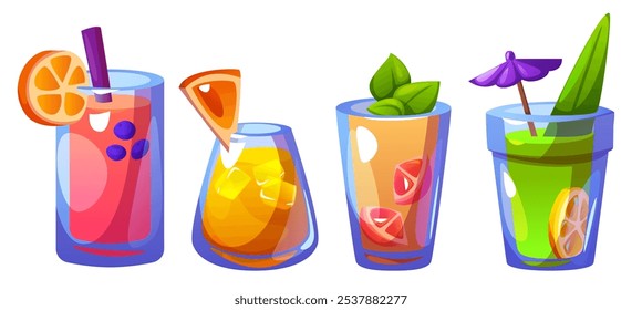 Vector de dibujos animados de bebida de limón de jugo de hielo. Cóctel de frutas frescas para menú de playa de verano. Diseño de icono de té frío y limonada. Citrus limoncello con ilustración gráfica de bebida alcohólica dulce verde