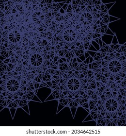 Ice Lace Shapes Network Print Mandala Blue Mystery Ornament. Vintage Night Messy Indigo Darkness Textile Luxury Folk Background. Pattern Chaotic Ornamental Black Stars Cold Calm Dark Background.