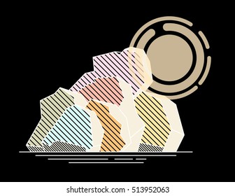 Ice landscape with sun vector outline illustration