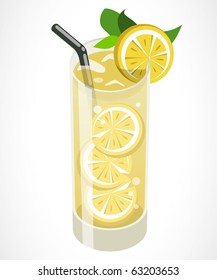 Ice Lemon Tea In Glass Vector