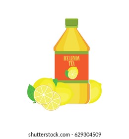 ice lemon tea with lemon, lemon leaf  and ice cube. vector illustration