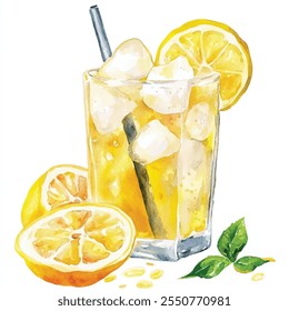 ice Lemonade watercolor clipart illustration