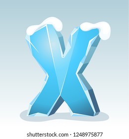Ice letter X with snow on the top, vector font