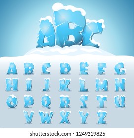 Ice Letters With Snow On The Top, Vector Font