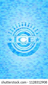 Ice light blue emblem with triangle mosaic background