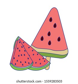 ice llolly of watermelon fruit over white background, vector illustration