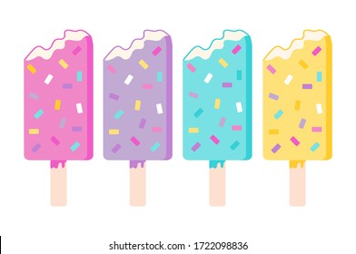 Ice lolly. Color  ice-cream of different taste with  toppings. Summer dessert. Vector illustration