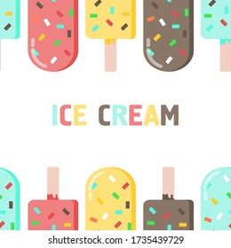 Ice lolly. Color  ice-cream of different taste with  toppings. Summer dessert. Vector illustration