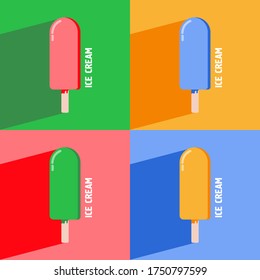 Ice lolly. Color  ice-cream of different taste with  toppings. Summer dessert. Vector illustration