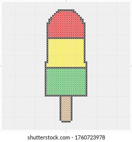 Ice Lolly Cross Stitch, Ice Cream, Popsicle Vector Art Illustration
