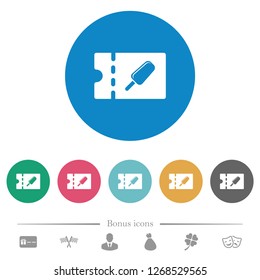 Ice lolly discount coupon flat white icons on round color backgrounds. 6 bonus icons included.