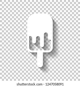 Ice lolly, eskimo on stick with chocolate, ice-cream. Simple icon. White icon with shadow on transparent background