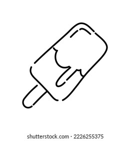 Ice lolly. Eskimo on stick doodle icon. Hand drawn black sketch. Vector Illustration.