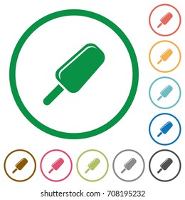 Ice lolly flat color icons in round outlines on white background