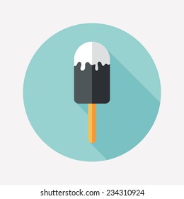 Ice lolly flat round icon with long shadows.