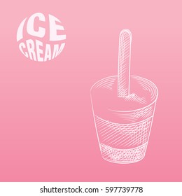 Ice lolly hand drawn sketch isolated on pink background. Ice cream sketch elements vector illustration.