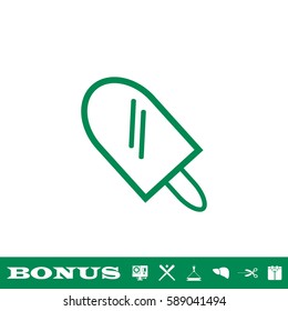 Ice lolly icon flat. Green pictogram on white background. Vector illustration symbol and bonus button
