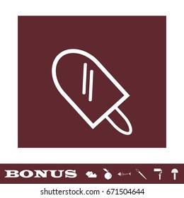 Ice lolly icon flat. White pictogram on brown background. Vector illustration symbol and bonus icons