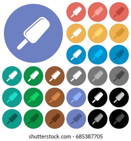 Ice lolly multi colored flat icons on round backgrounds. Included white, light and dark icon variations for hover and active status effects, and bonus shades on black backgounds.