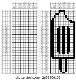 Ice Lolly Nonogram Pixel Art, Ice Cream, Popsicle Vector Art Illustration, Logic Puzzle Game Griddlers, Pic-A-Pix, Picture Paint By Numbers, Picross,