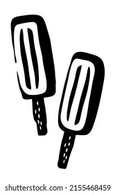 Ice Lolly Popsicle Drawing Hand Painted With Ink Brush Isolated On White Background. Vector Illustration
