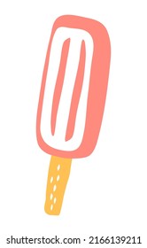 Ice Lolly Popsicle Drawing Hand Painted With Ink Brush Isolated On White Background. Vector Illustration