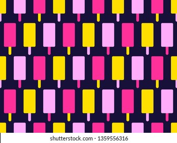 Ice lolly seamless pattern. Multi-colored ice cream on a dark background. Vector illustration
