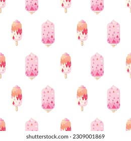 ice lolly,Ice cream pattern with pink, blue and yellow popsicles, pastel colours seamless repeat pattern