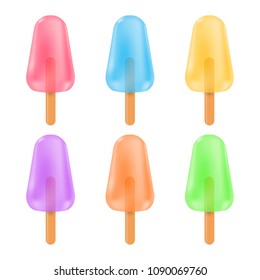 Ice lollys set, frozen popsicles isolated on white background.