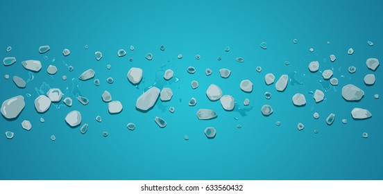 Ice lying on a blue background. Seamless pattern of melting ice. Background with dry ice on the table. Top View. Cold Vector Itization. Melting White Ice Sheets. Vector illustration EPS 10
