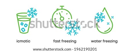 Ice machine, rapid cooling, water ice making icon set. This symbol is the refrigerator symbol set. Colorful refrigerator button icon. Editable Stroke. Logo, web and app. ストックフォト © 