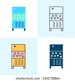 Ice maker machine icon set in flat and line styles