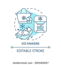 Ice makers blue concept icon. Home automated device. Daily automation abstract idea thin line illustration. Isolated outline drawing. Editable stroke. Roboto-Medium, Myriad Pro-Bold fonts used