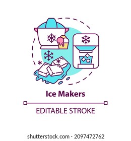 Ice makers concept icon. Home automated device. Daily automation abstract idea thin line illustration. Isolated outline drawing. Editable stroke. Roboto-Medium, Myriad Pro-Bold fonts used