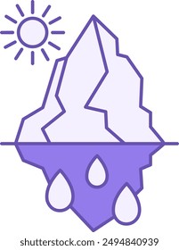 Ice Melting Color Icon. Vector Icon. Sun and Melting Glacier. Global Warming. Ecological Problem. Climate Change Concept