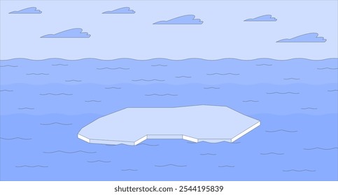 Ice melting problem flat illustration. Dangerous impact of global warming. Icefloe piece floating in sea water 2D landscape cartoon background. Climate changes crisis scene vector image