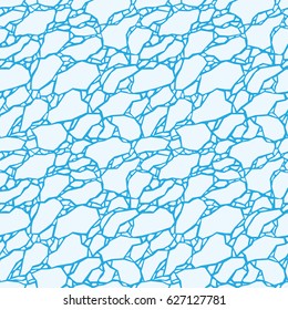 Ice melting texture. Seamless pattern with cracked white polygonal forms isolated on a blue background. Vector illustration for your design, backdrop, print, wrapping, textile, etc.