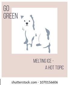 Ice meltong problem. Global warming, Eco concept poster with polar bear. Environment protection.