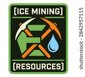 Ice mining resources futuristic patch logo.